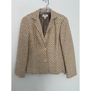 Talbots Tweed Blazer Jacket Italian Fabric Career Office‎ Beige Metallic Sz 4